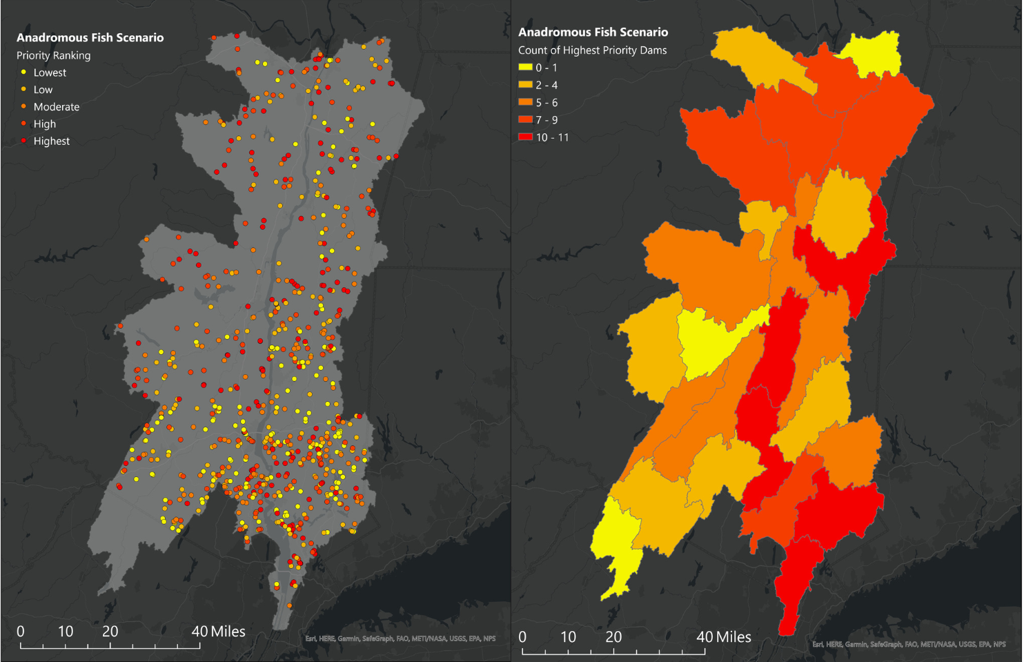 Map images showing dam removal model results