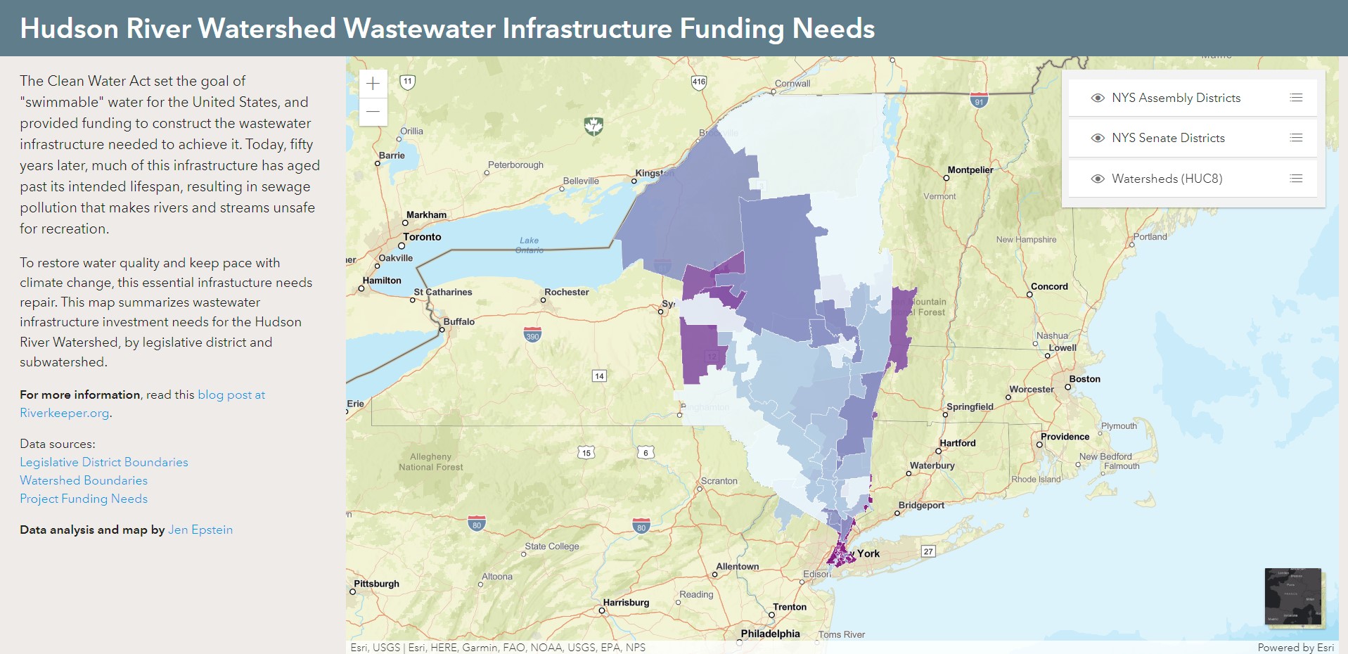 Chloropleth map showing infrastructure project needs for eastern New York